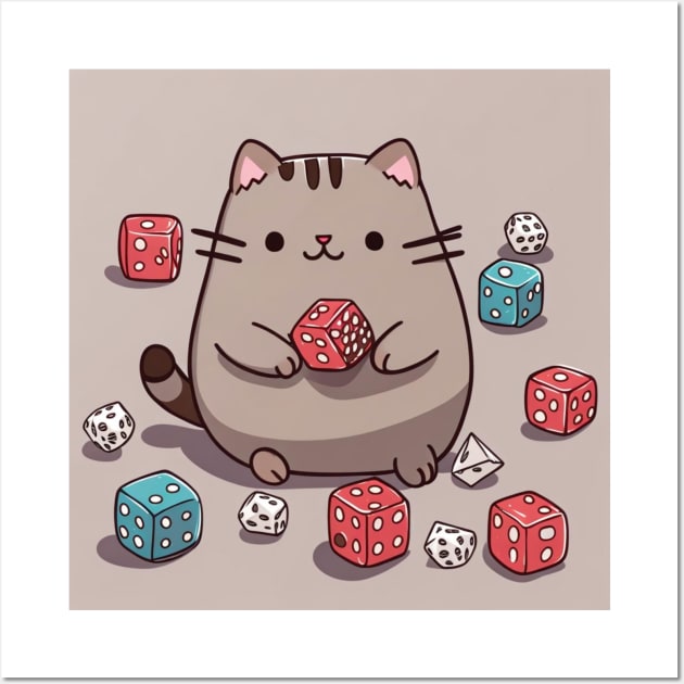 Cute pusheen cat playing with dice Wall Art by Love of animals